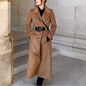 Ralph Lauren Double Breasted Belted Full Length Camel Wool Coat
